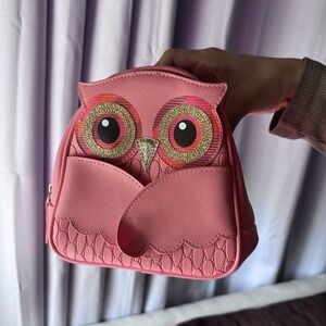 Bath Body Works  Pink Winged Owl Cosmetic, Makeup,  Travel Bag PurseSi